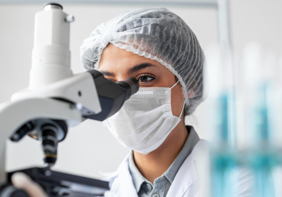 pathologist using microscope